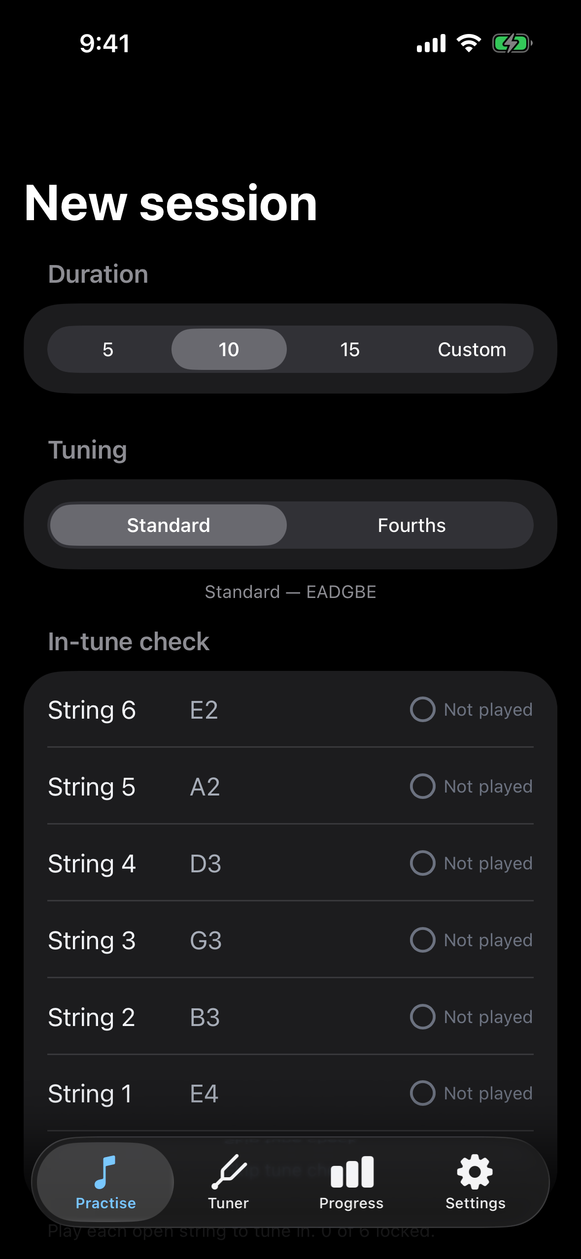 Practise tab in dark mode