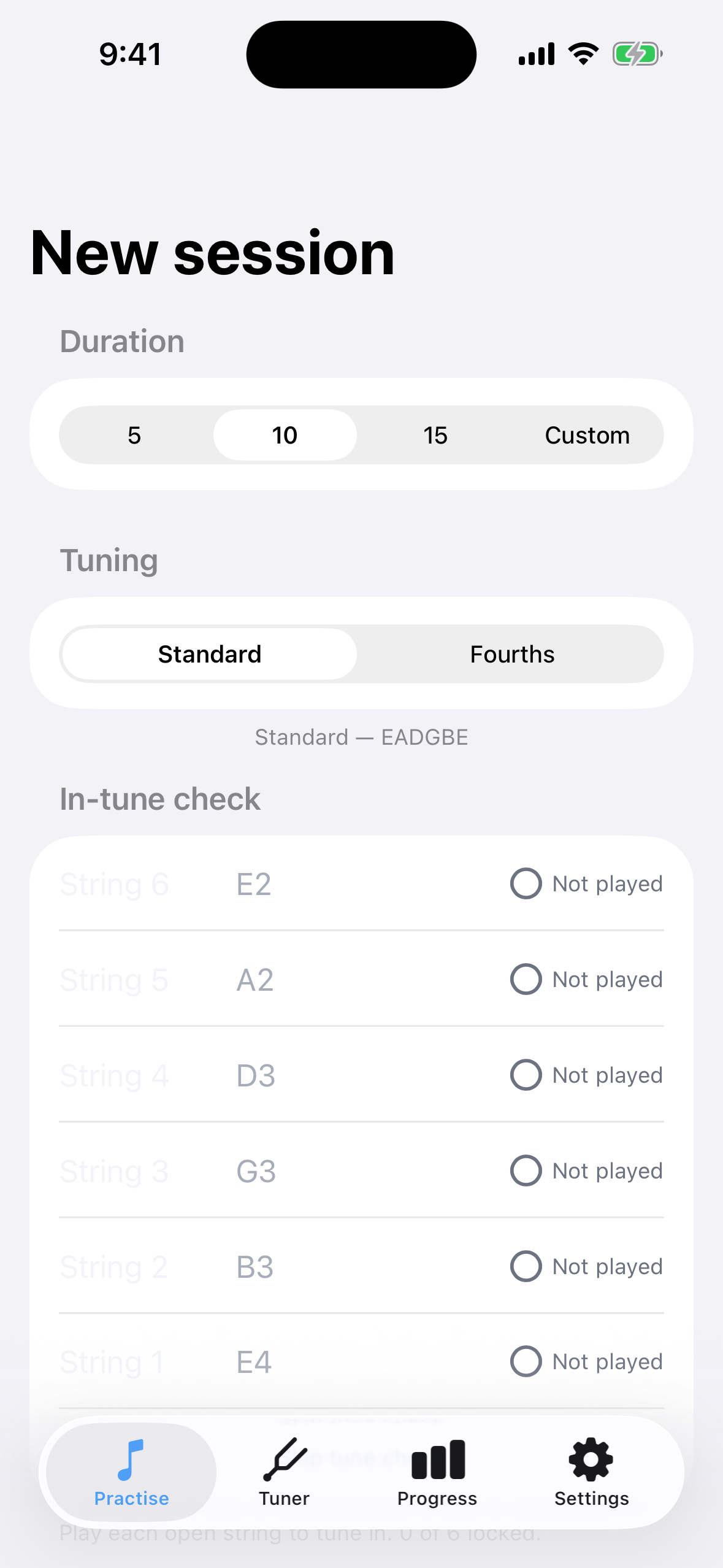 Practise tab in light mode